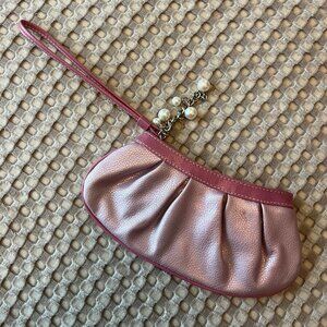 Small Pink Clutch with Pearl Chain on Zipper